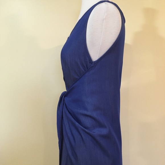 Tie Front Shirttail Hem Chambray Denim Midi Dress - Picture 4 of 4